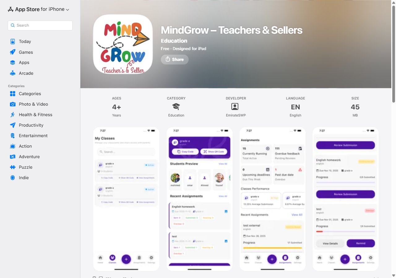 تطبيق MindGrow للمعلمين